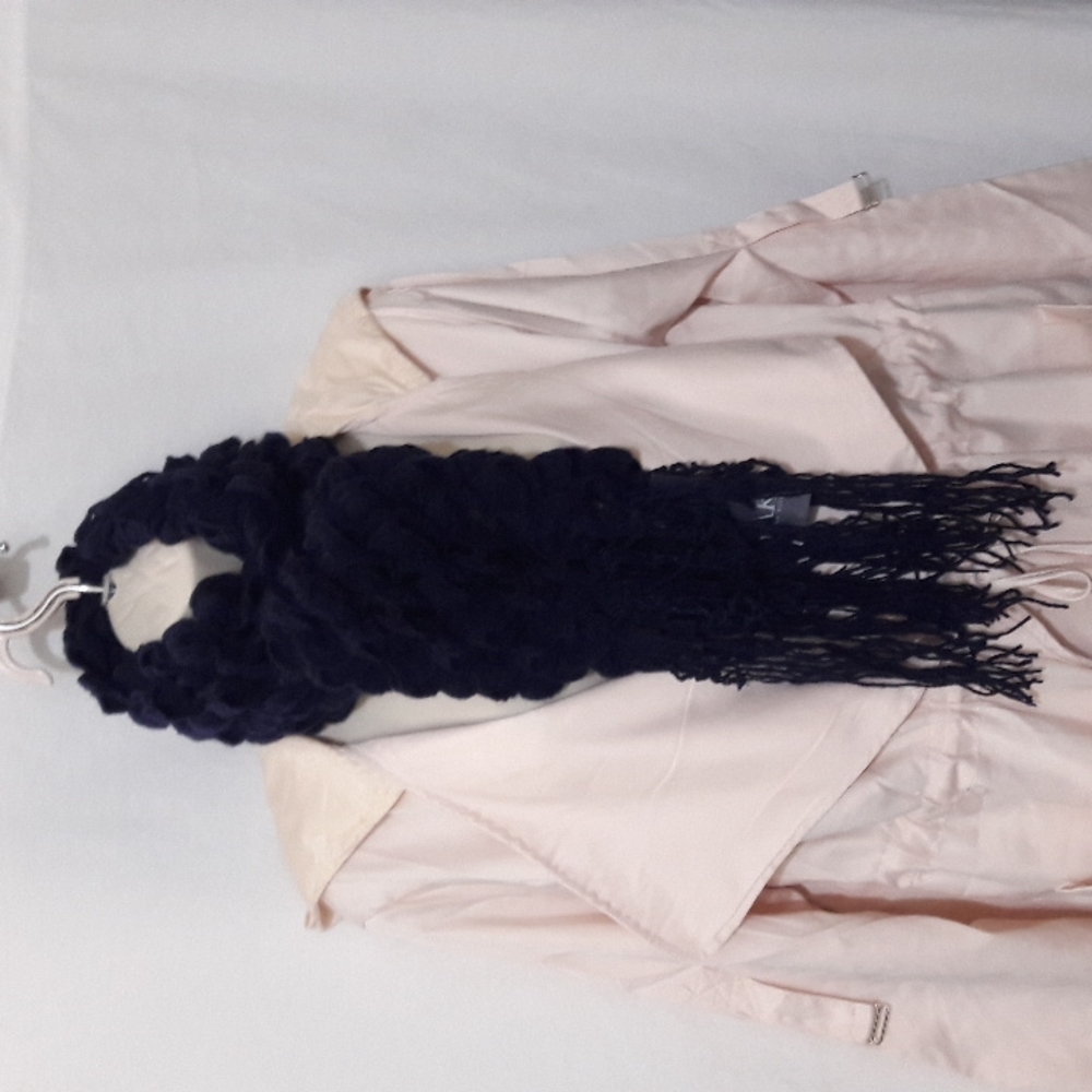 Ann Klein Women Leaf Ruffle Boa Scarf Dark Navy 8x60+10 NWT Cottagecore